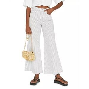 Frame Le Palazzo Crop Cobalt Multi Pinstripe Wide Leg High Rise Jeans 28 NWT NEW